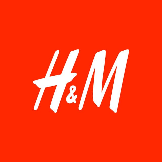 The logo of the fashion retailer h&m, featuring white letters "h&m" on a solid red background.