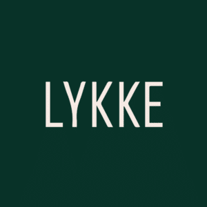 Animated logo with the word "lykke" in white letters gradually appearing and disappearing on a dark green background.